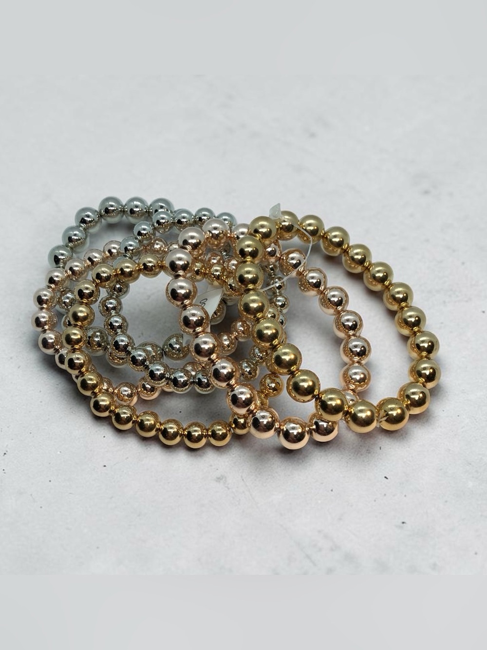 Mixed Metal Beaded Stretch Bracelet Set - Gold, Rose Gold, Silver